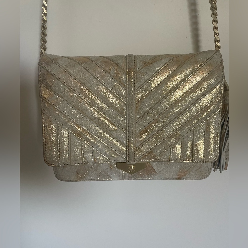 Aimee Kestenberg Metallic Gold Chevron Crossbody